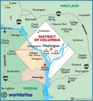 washington dc ve washington Eyalet harita